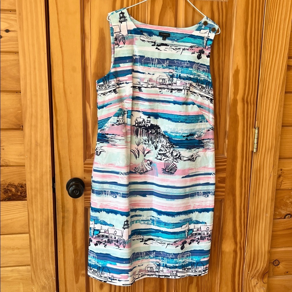 Talbots Striped Seaside Print Dress - Pink & Blue - Size 12